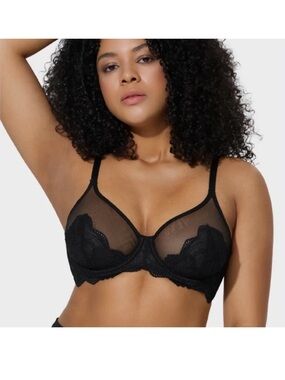 NWOT Shecurve FULL COVERAGE LACE MINIMIZER BRA black sexy lace size 36D